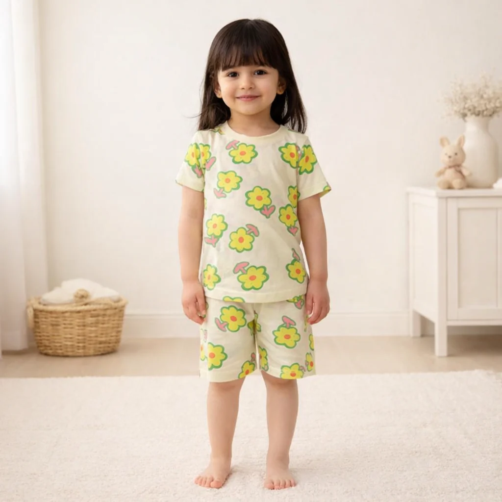Kids T-Shirt & Short Set Flower Beige - Oolaa - Image 2