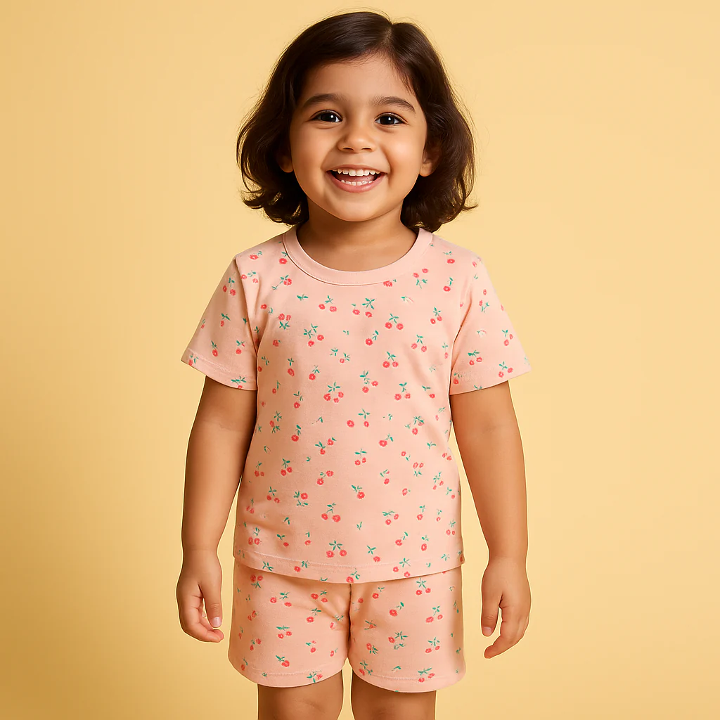 Kids T-Shirt & Short Set Flowers Pink - Mini Charm
