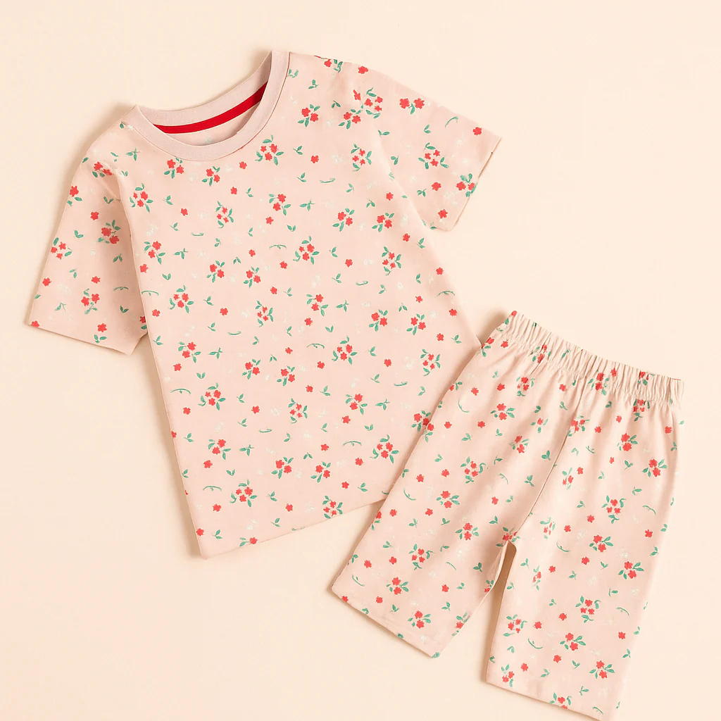 Kids T-Shirt & Short Set Flowers Pink - Mini Charm - Image 2