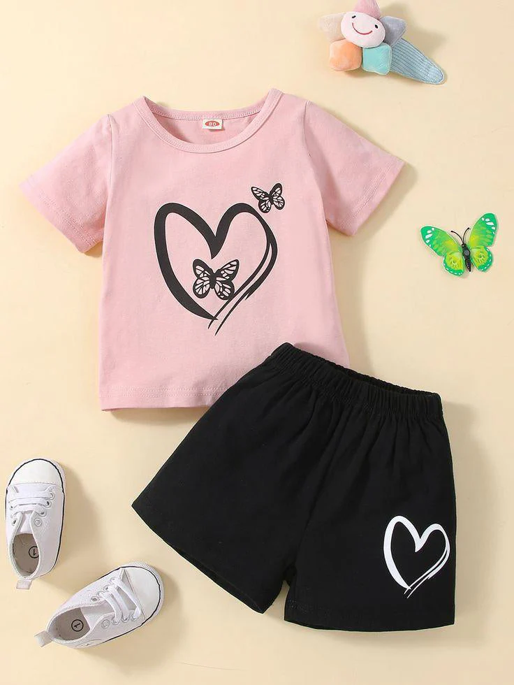 Kids T-Shirt & Short Set Heart Baby Pink WC - Mini Charm