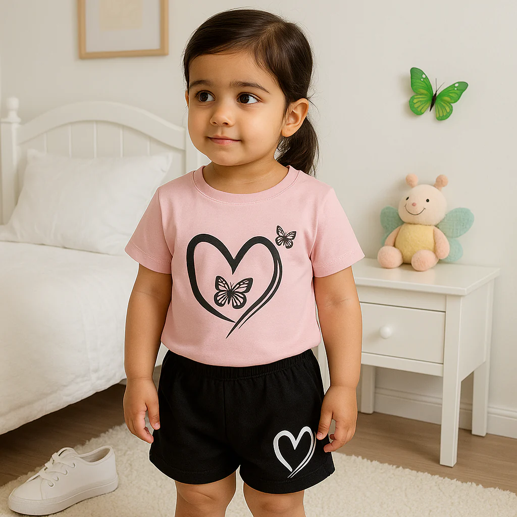 Kids T-Shirt & Short Set Heart Baby Pink WC - Mini Charm - Image 2