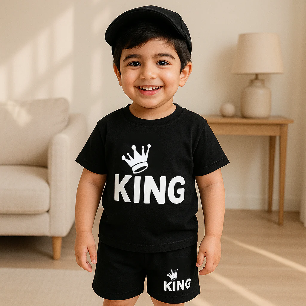 Kids T-Shirt & Short Set King Black - Mini Charm - Image 2