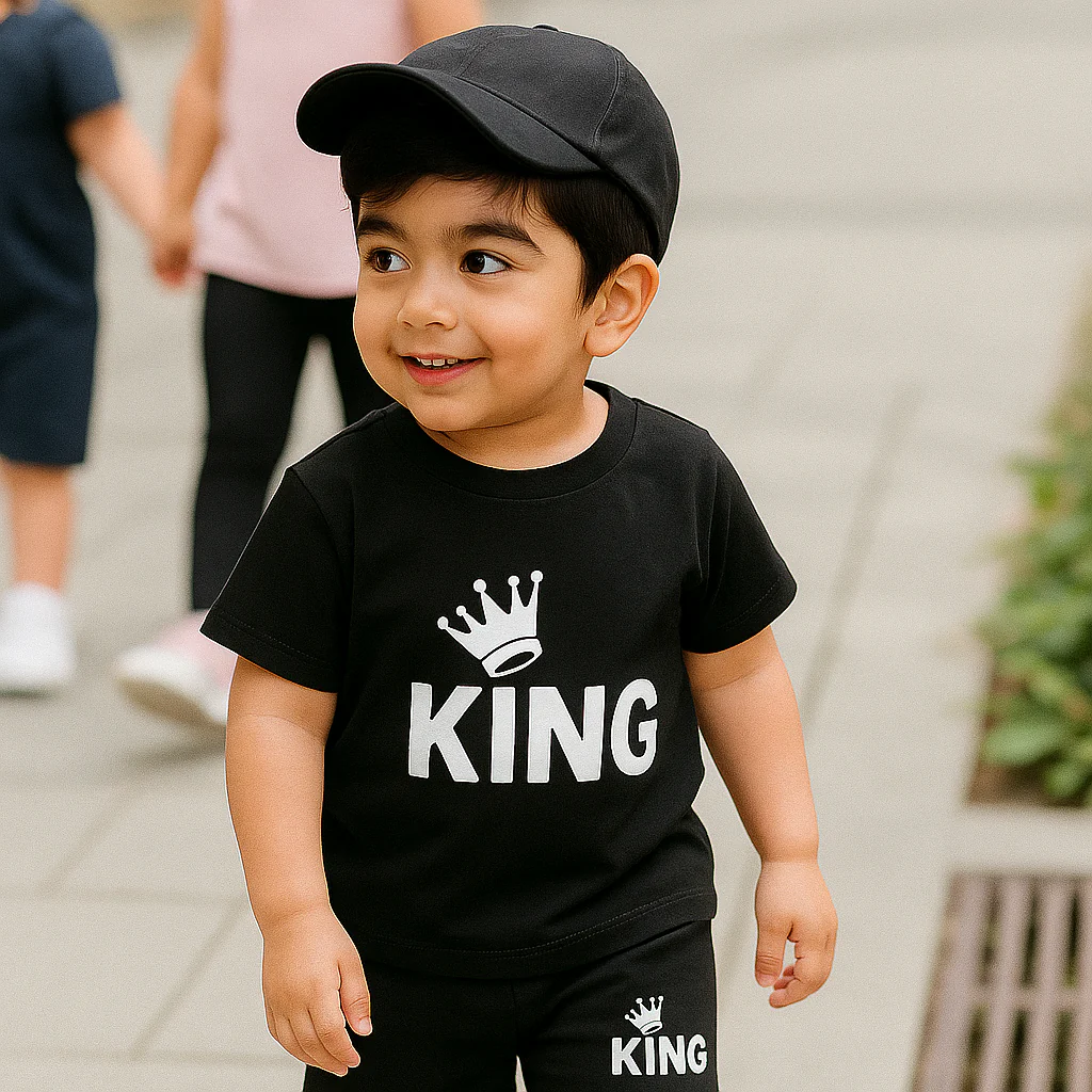 Kids T-Shirt & Short Set King Black - Mini Charm - Image 4