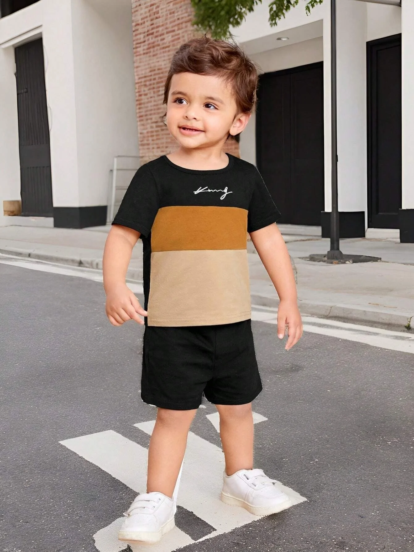 Kids T-Shirt & Short Set King Brown & Navy Blue - Sunshine - Image 10