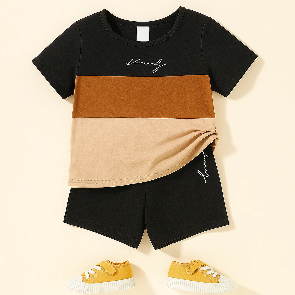 Kids T-Shirt & Short Set King Brown & Navy Blue - Sunshine - Image 2