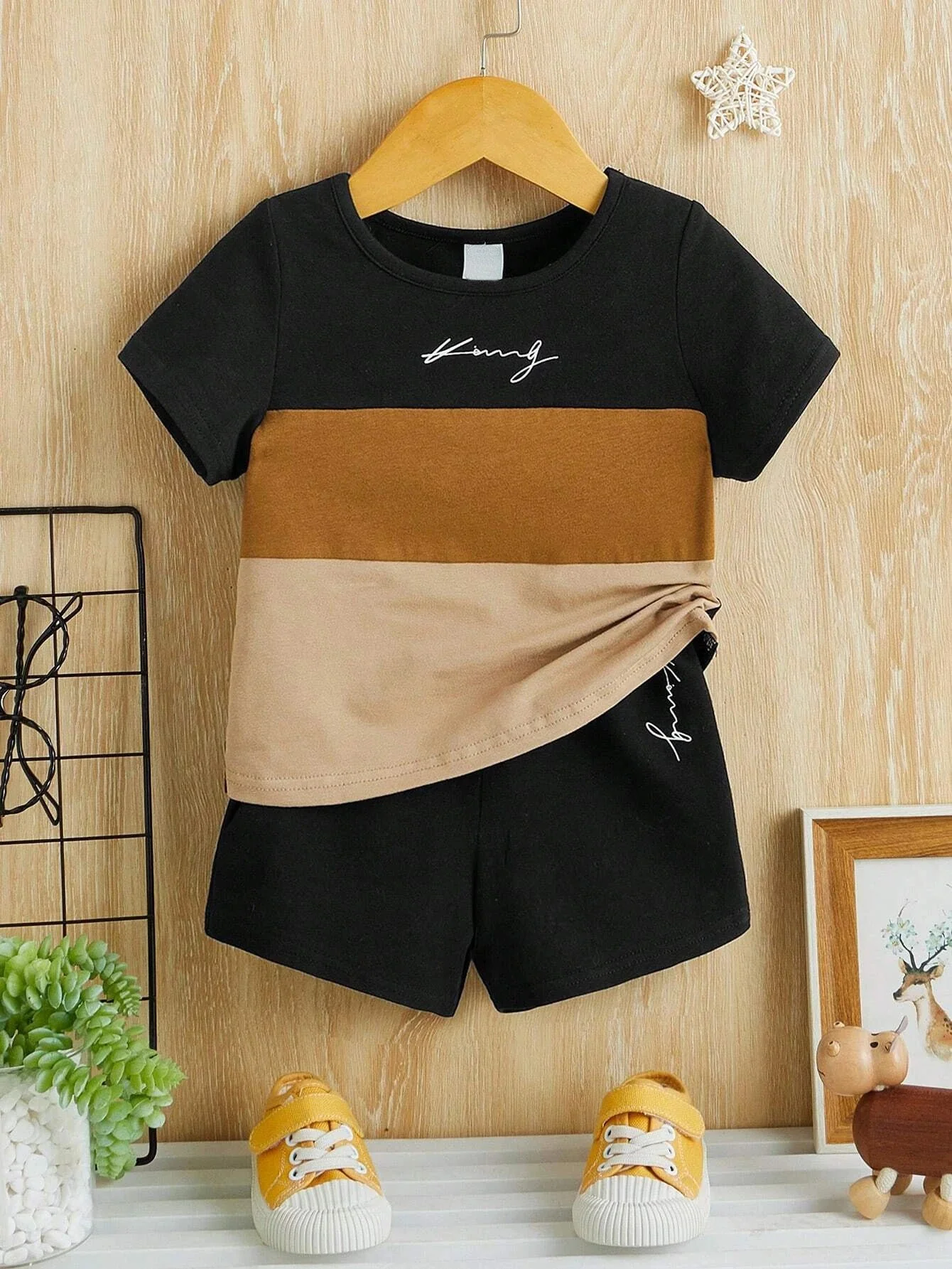 Kids T-Shirt & Short Set King Brown & Navy Blue - Sunshine - Image 5