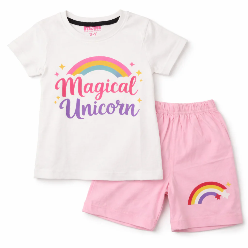 Kids T-Shirt & Short Set Magical Unicorn White - Mini Charm