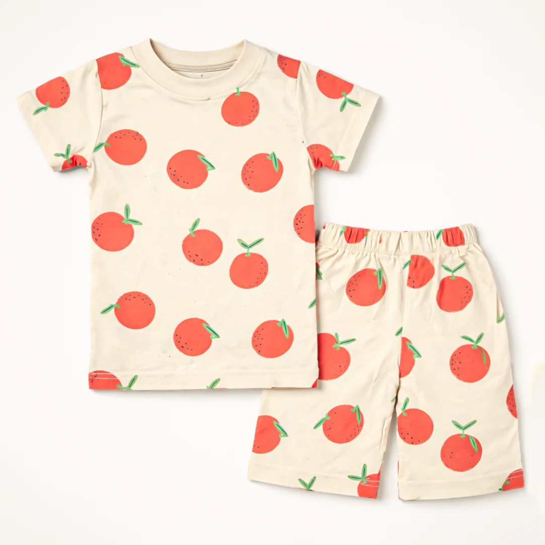 Kids T-Shirt & Short Set Orange Beige - Oolaa