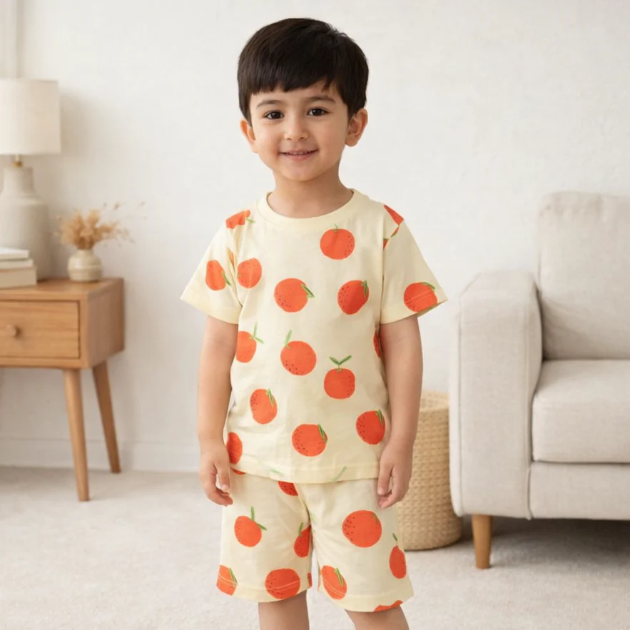 Kids T-Shirt & Short Set Orange Beige - Oolaa - Image 2