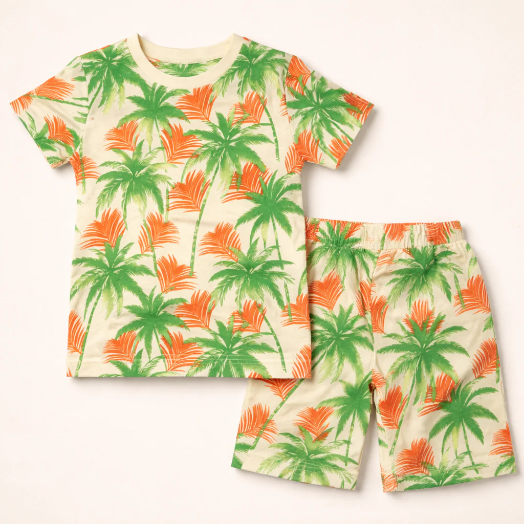 Kids T-Shirt & Short Set Pine Tree Beige - Oolaa