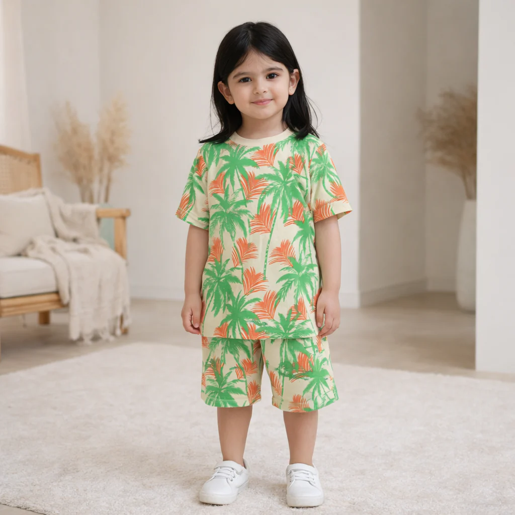 Kids T-Shirt & Short Set Pine Tree Beige - Oolaa - Image 2