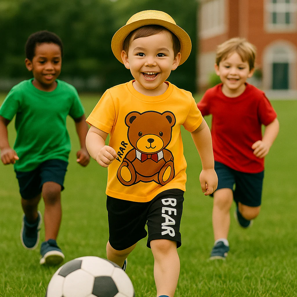 Kids T-Shirt & Short Set Printed Bear Mustard - Sunshine - Image 5