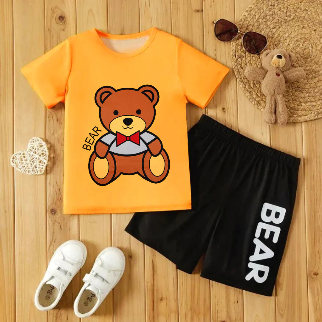 Kids T-Shirt & Short Set Printed Bear Mustard - Sunshine - Image 6