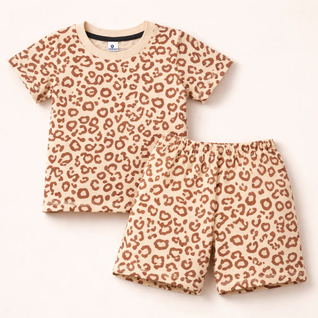 Kids T-Shirt & Short Set Printed Cheetah Off White - Oolaa