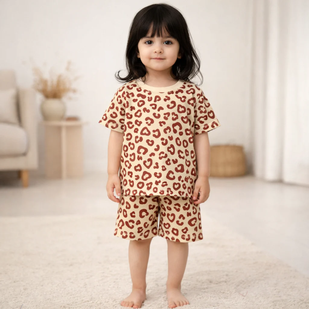 Kids T-Shirt & Short Set Printed Cheetah Off White - Oolaa - Image 2
