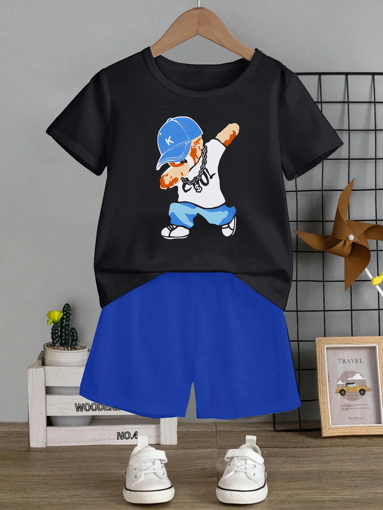 Kids T-Shirt & Short Set Printed Cool Bear Black - Sunshine