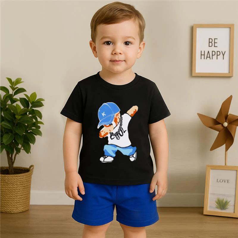 Kids T-Shirt & Short Set Printed Cool Bear Black - Sunshine - Image 3