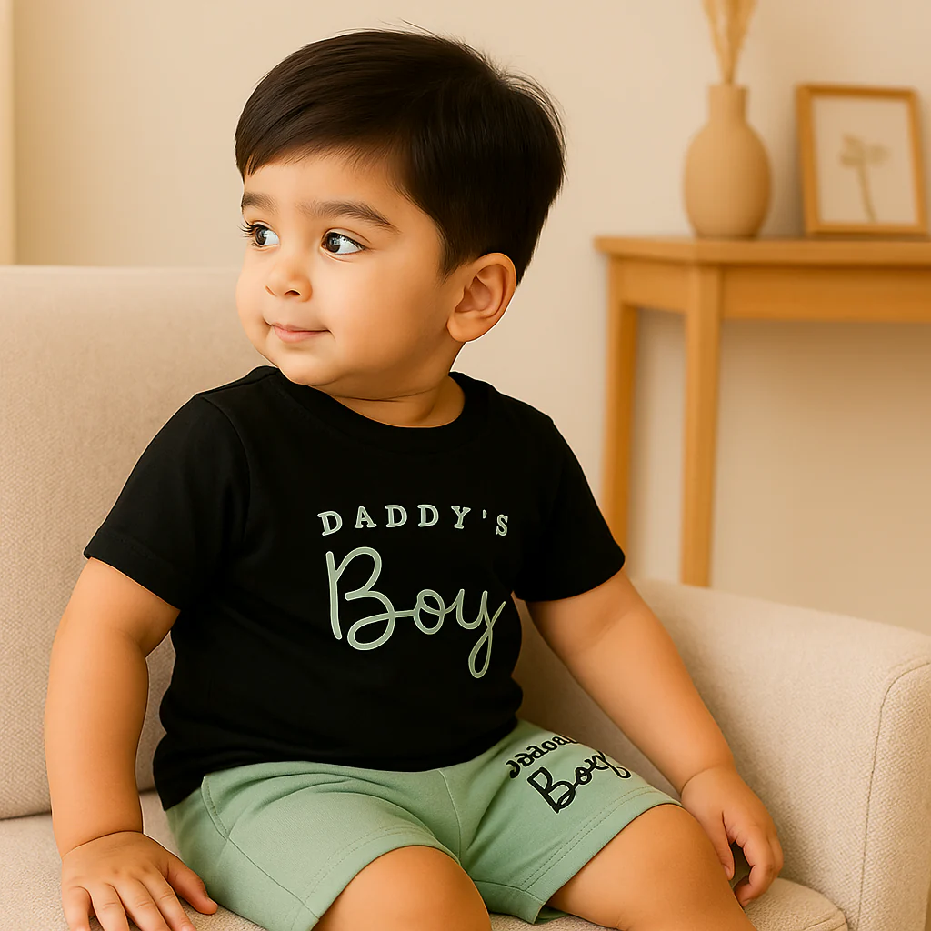 Kids T-Shirt & Short Set Printed Daddys Boy Sea Green - Sunshine - Image 3