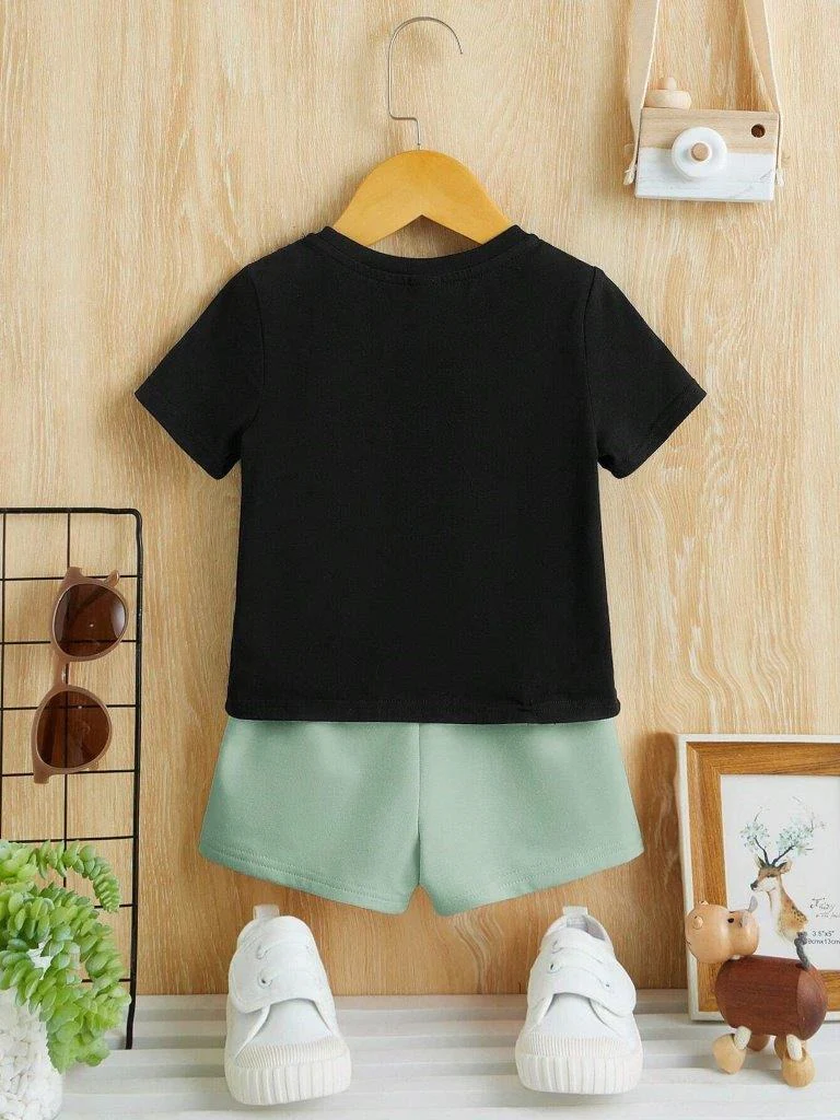 Kids T-Shirt & Short Set Printed Daddys Boy Sea Green - Sunshine - Image 8