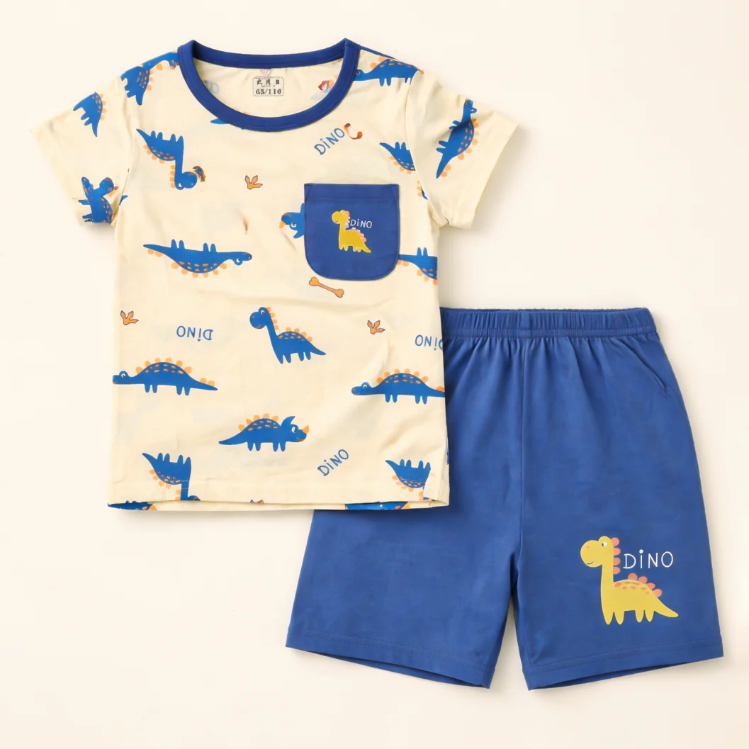 Kids T-Shirt & Short Set Printed Dino Blue - Sunshine