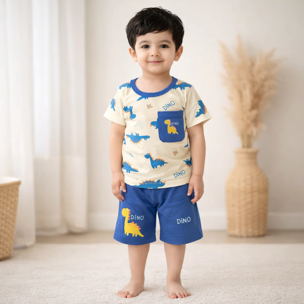 Kids T-Shirt & Short Set Printed Dino Blue - Sunshine - Image 2