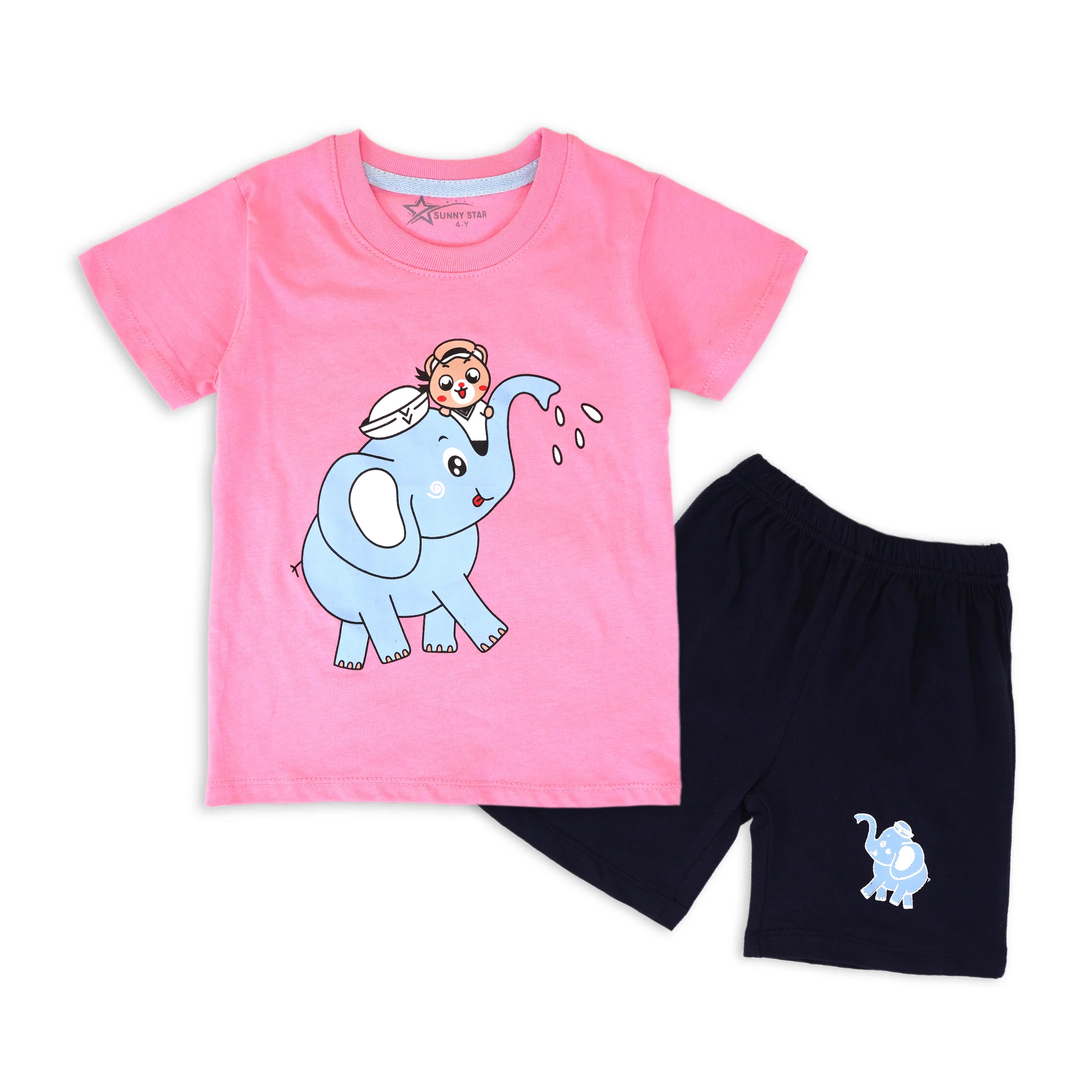 Kids T-Shirt & Short Set Printed Elephant Pink - Sunshine - Image 5