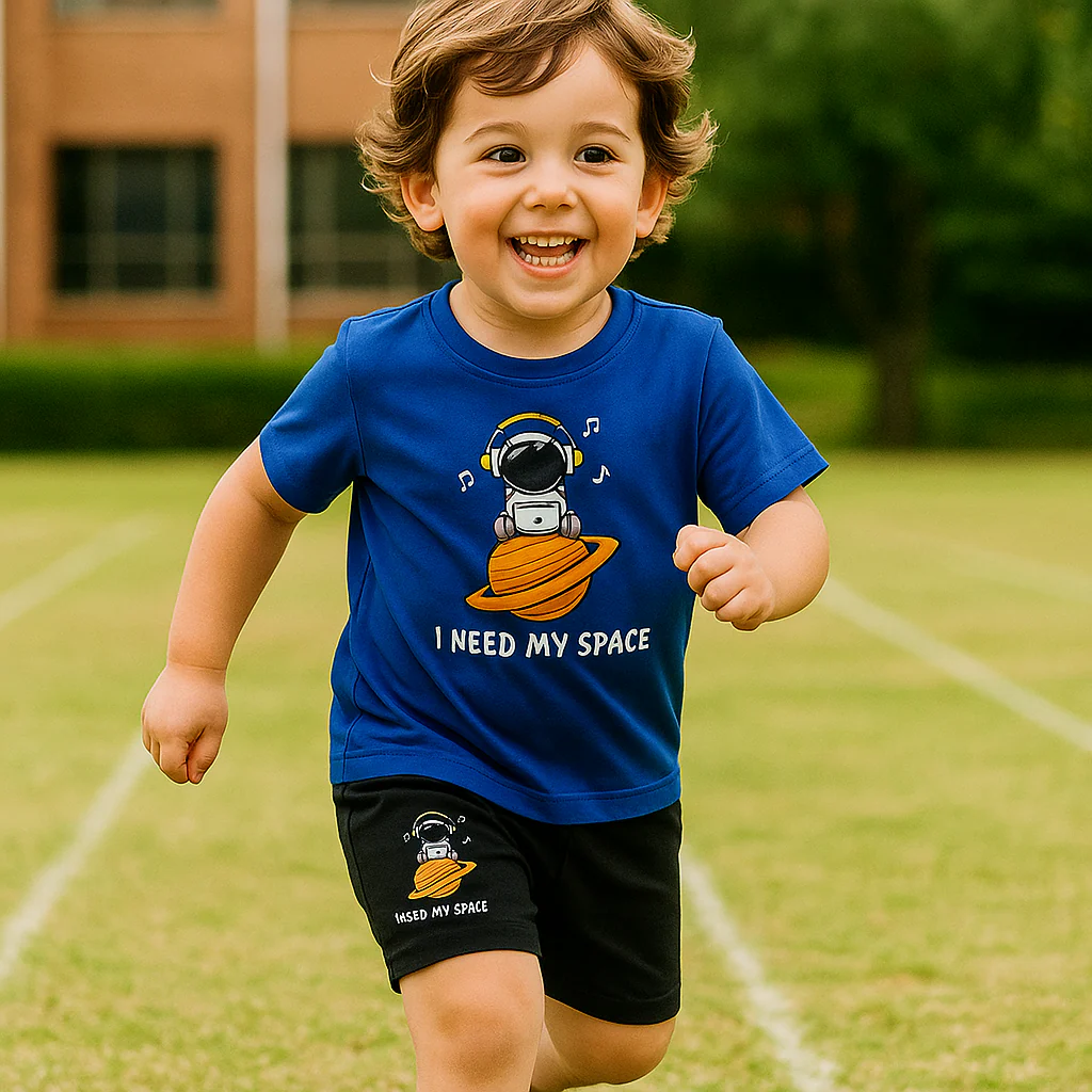 Kids T-Shirt & Short Set Printed I Need My Space Blue - Sunshine - Image 2