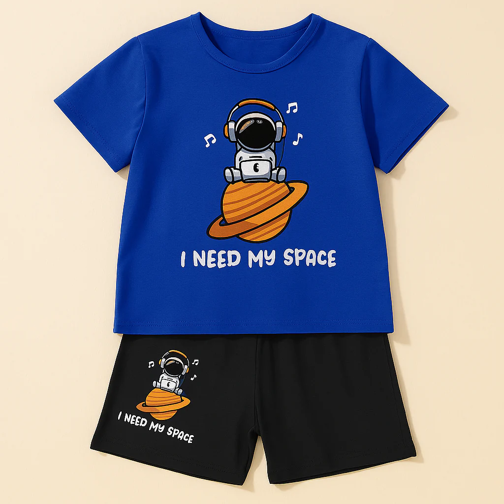 Kids T-Shirt & Short Set Printed I Need My Space Blue - Sunshine - Image 3
