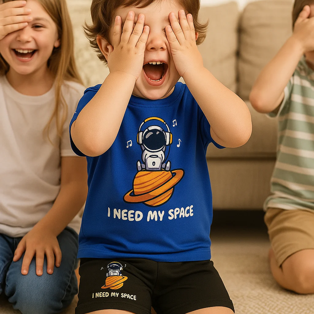Kids T-Shirt & Short Set Printed I Need My Space Blue - Sunshine - Image 4
