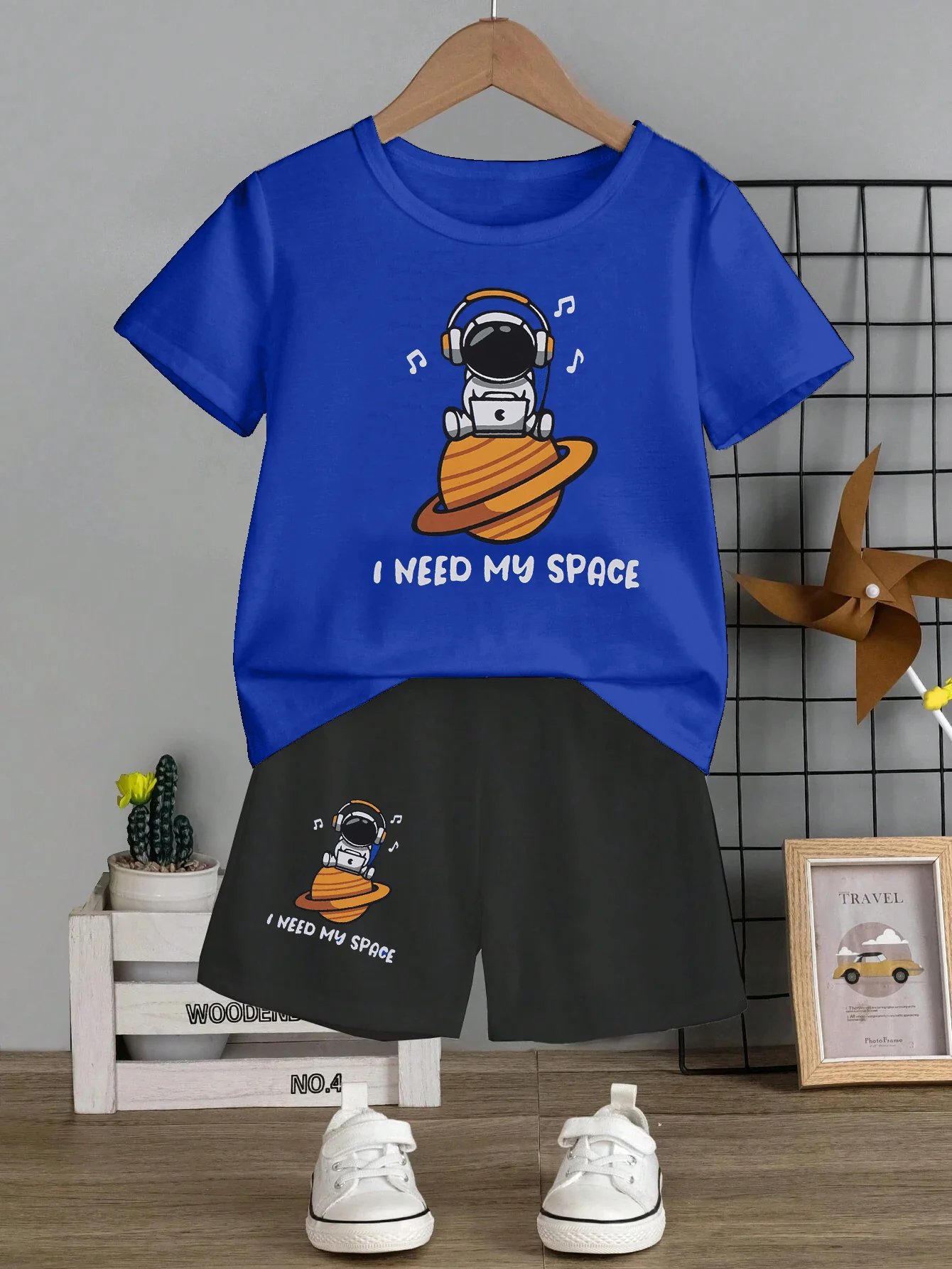 Kids T-Shirt & Short Set Printed I Need My Space Blue - Sunshine - Image 5