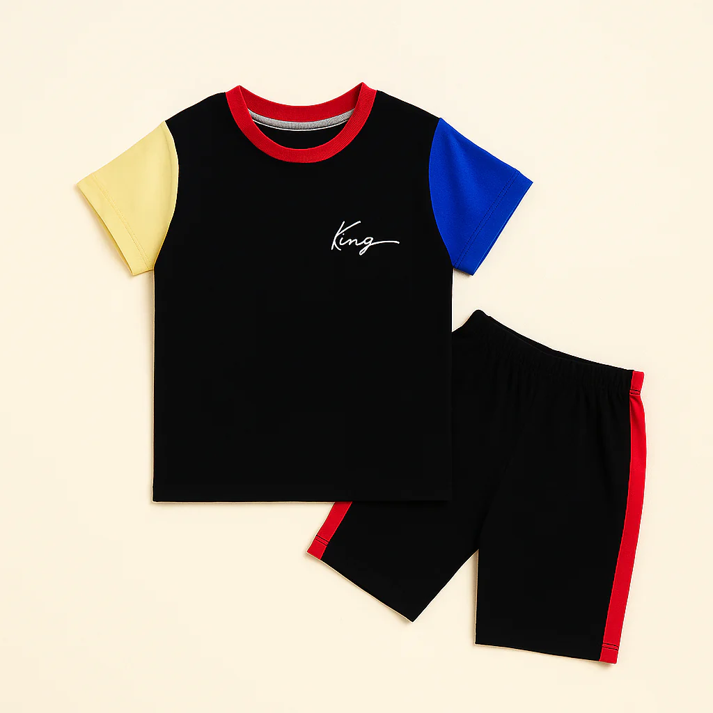 Kids T-Shirt & Short Set Printed King Black - Sunshine - Image 2