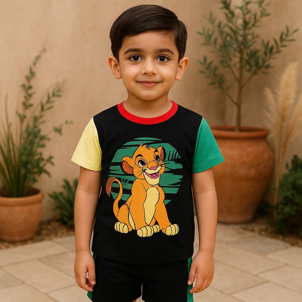 Kids T-Shirt & Short Set Printed Lion Black - Sunshine - Image 3