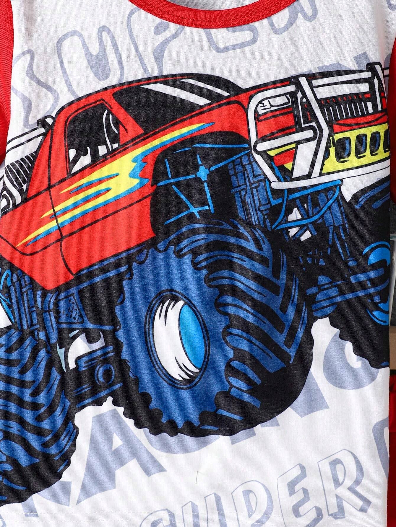 Kids T-Shirt & Short Set Printed Monster Truck Red - Sunshine - Image 4