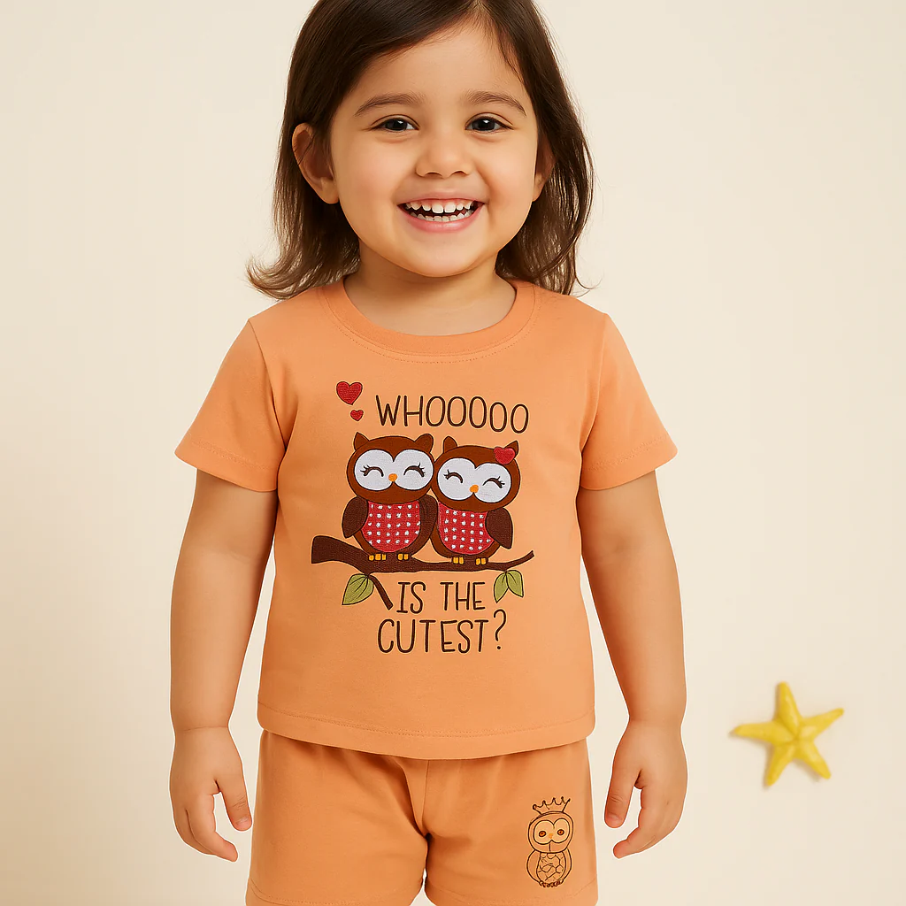 Kids T-Shirt & Short Set Printed Owl Peach - Sunshine - Image 10