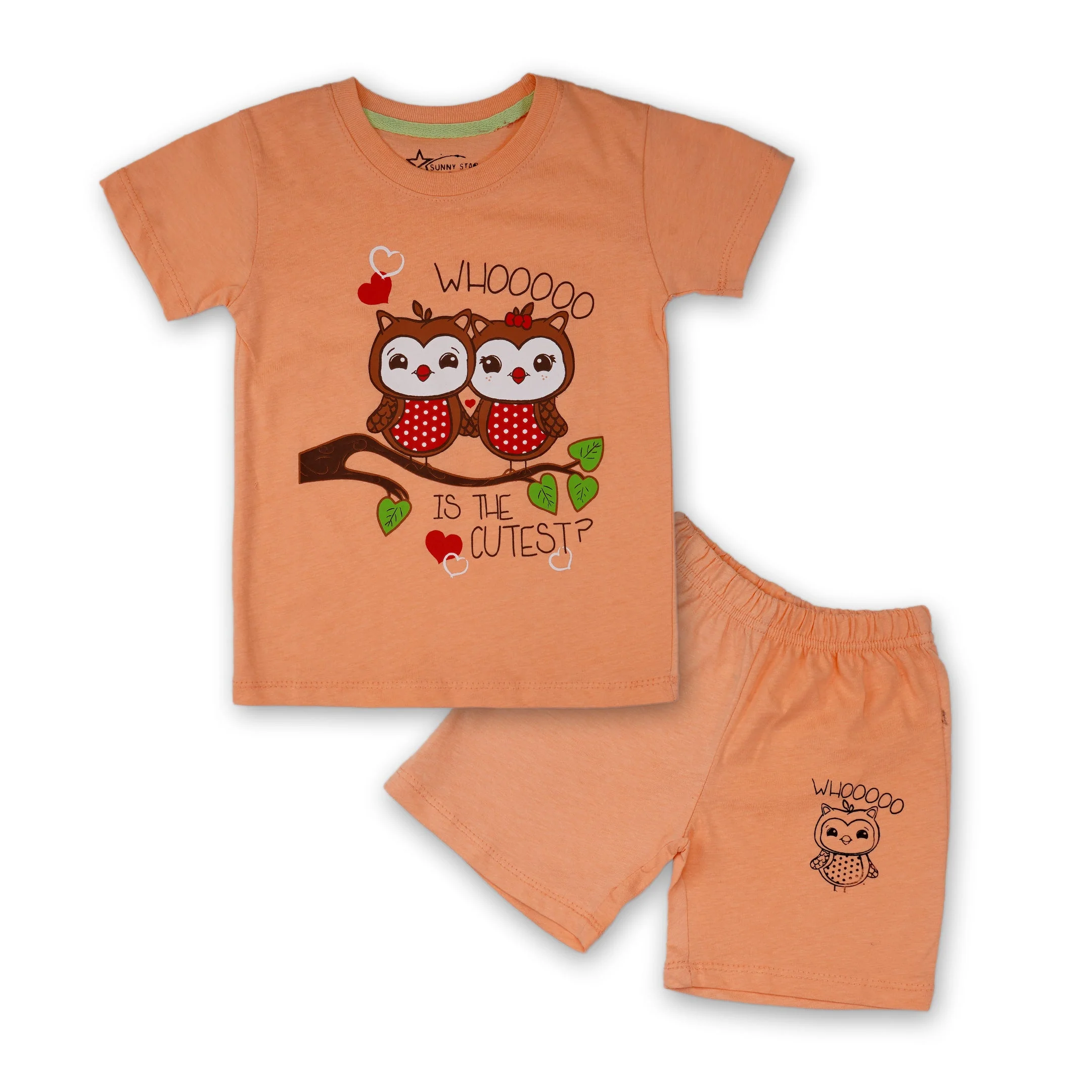 Kids T-Shirt & Short Set Printed Owl Peach - Sunshine - Image 6
