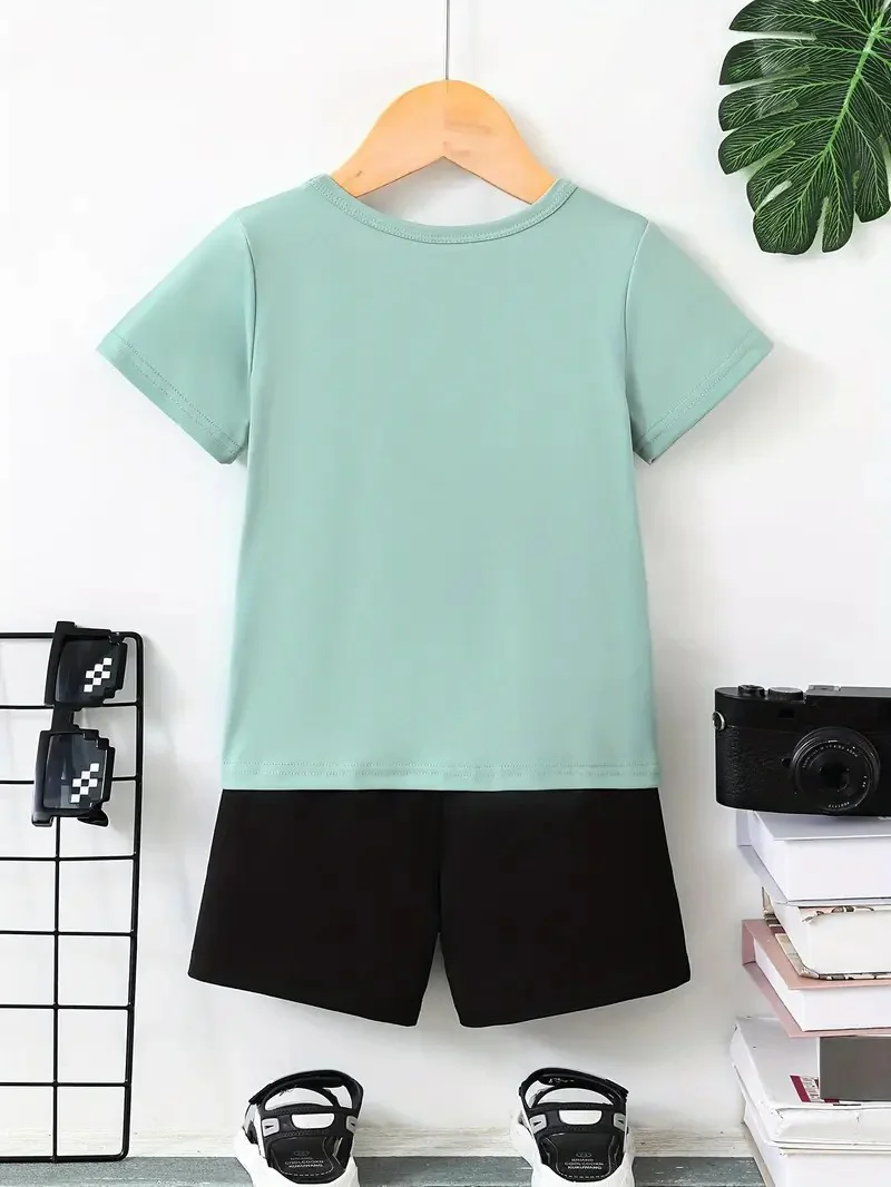 Kids T-Shirt & Short Set Printed Prince Black & Sea Green - Sunshine - Image 6