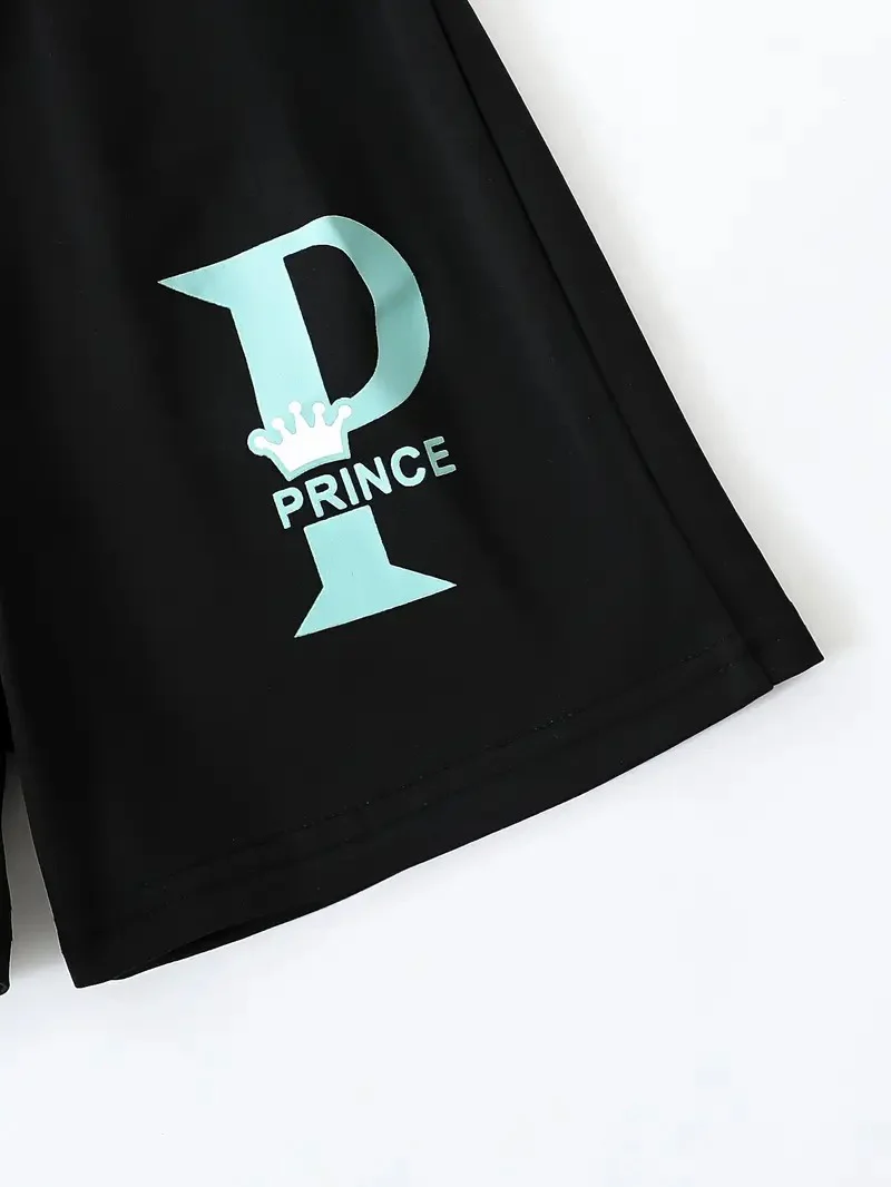 Kids T-Shirt & Short Set Printed Prince Black & Sea Green - Sunshine - Image 8
