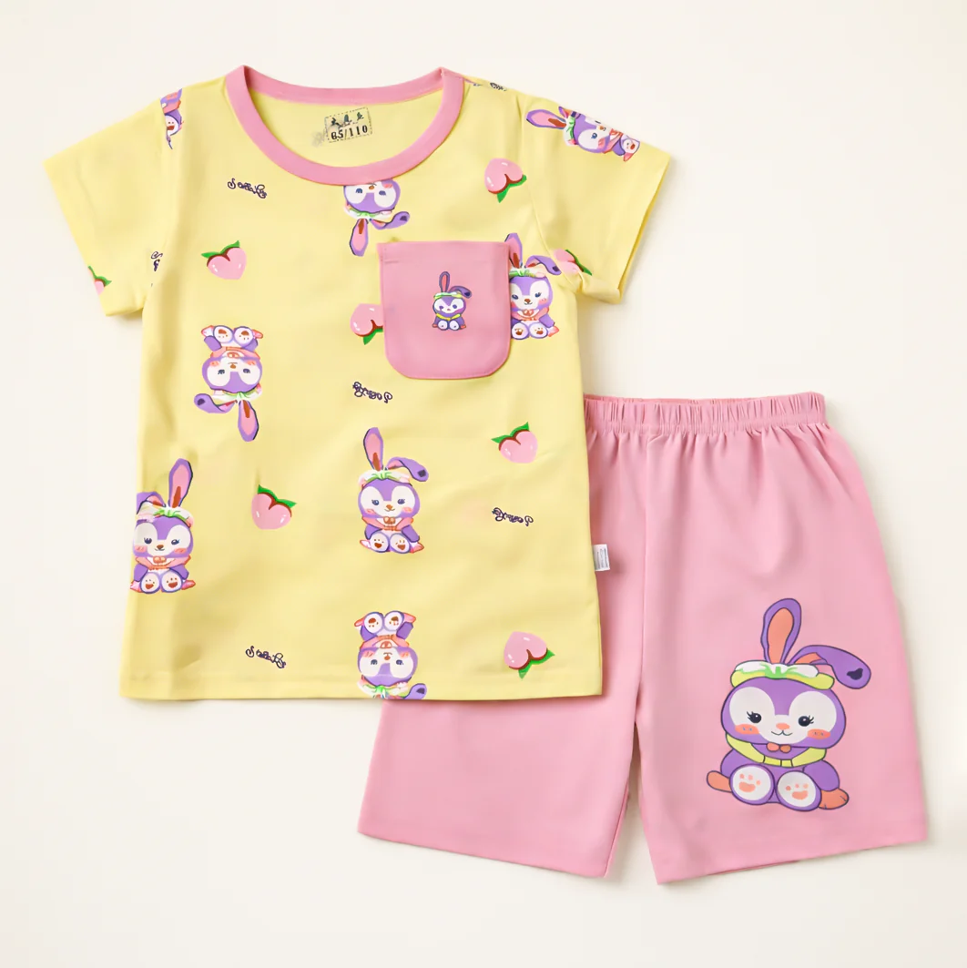 Kids T-Shirt & Short Set Printed Rabbit Yellow & Pink - Sunshine