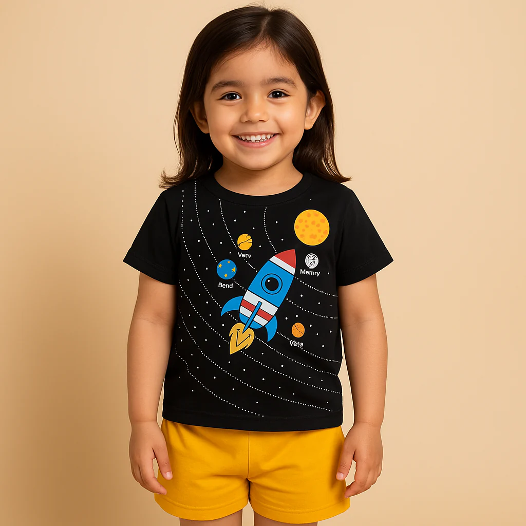 Kids T-Shirt & Short Set Printed Space Rocket Black - Sunshine - Image 10