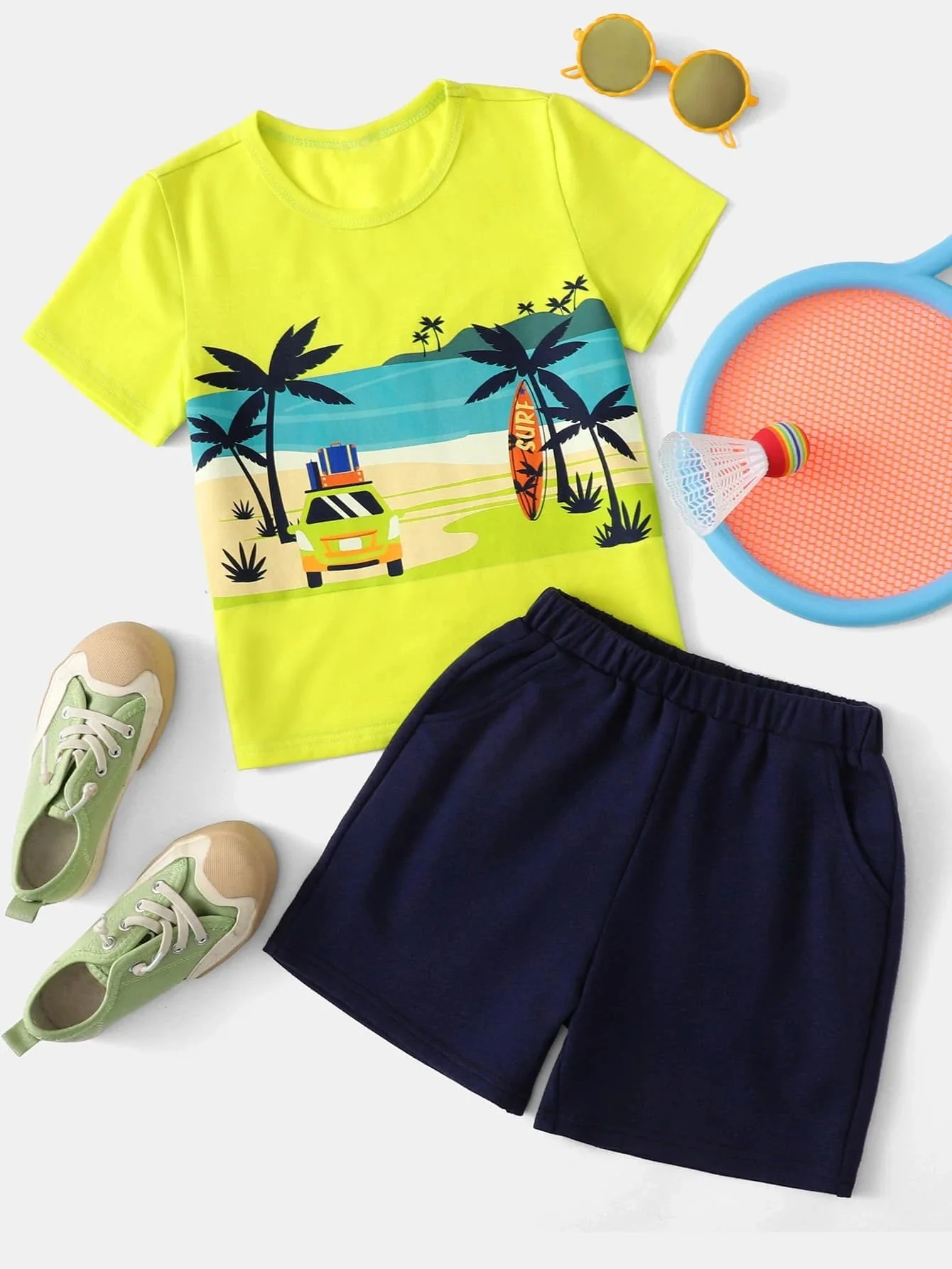 Kids T-Shirt & Short Set Printed Summer Green - Sunshine - Image 3