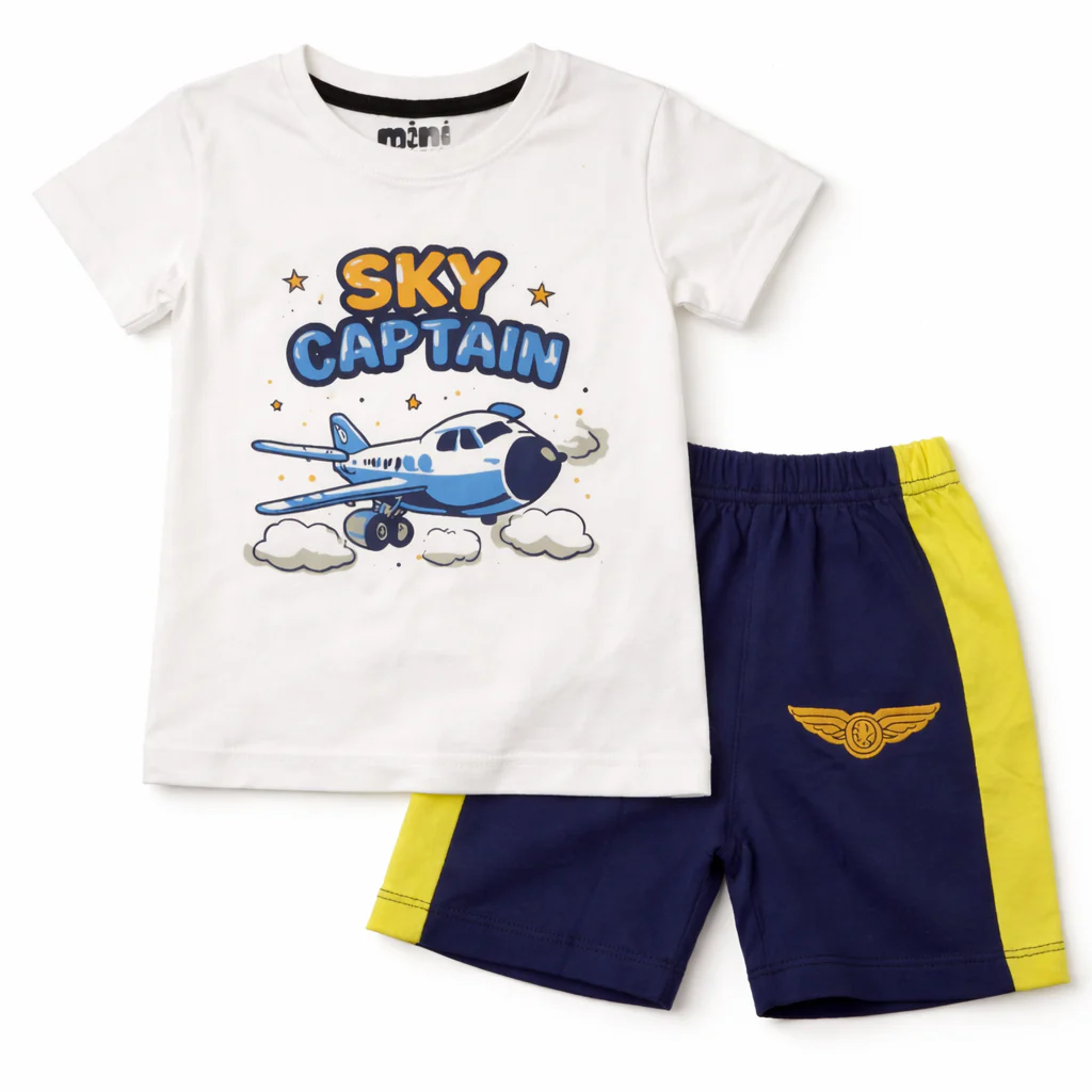 Kids T-Shirt & Short Set Sky Captain White - Mini Charm