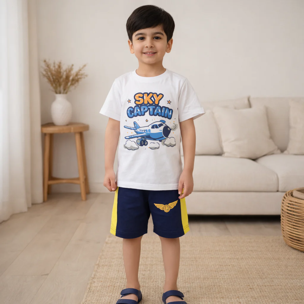 Kids T-Shirt & Short Set Sky Captain White - Mini Charm - Image 2