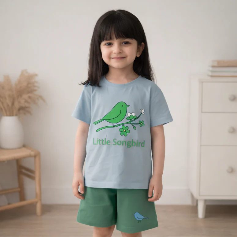 Kids T-Shirt & Short Set Sparrow Blue - Mini Charm - Image 2