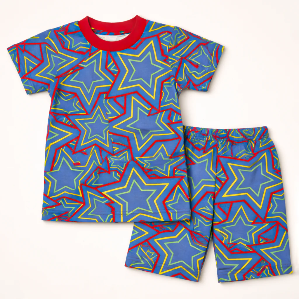 Kids T-Shirt & Short Set Stars Blue - Oolaa