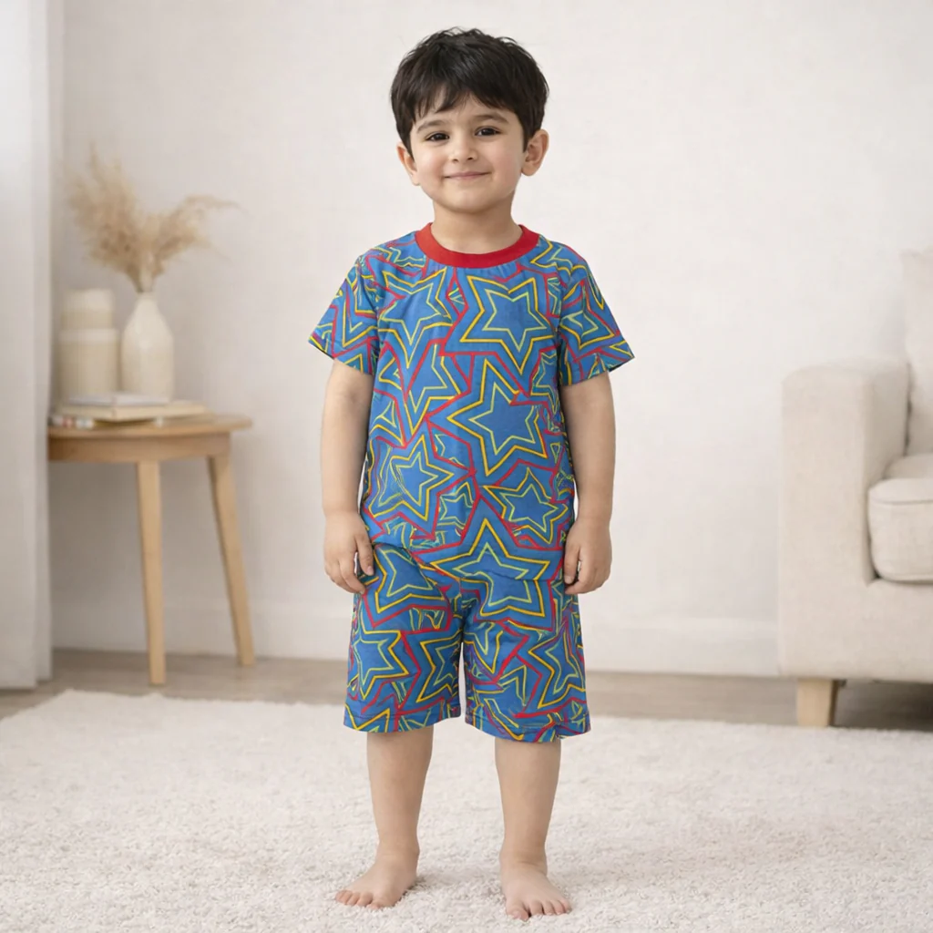 Kids T-Shirt & Short Set Stars Blue - Oolaa - Image 2