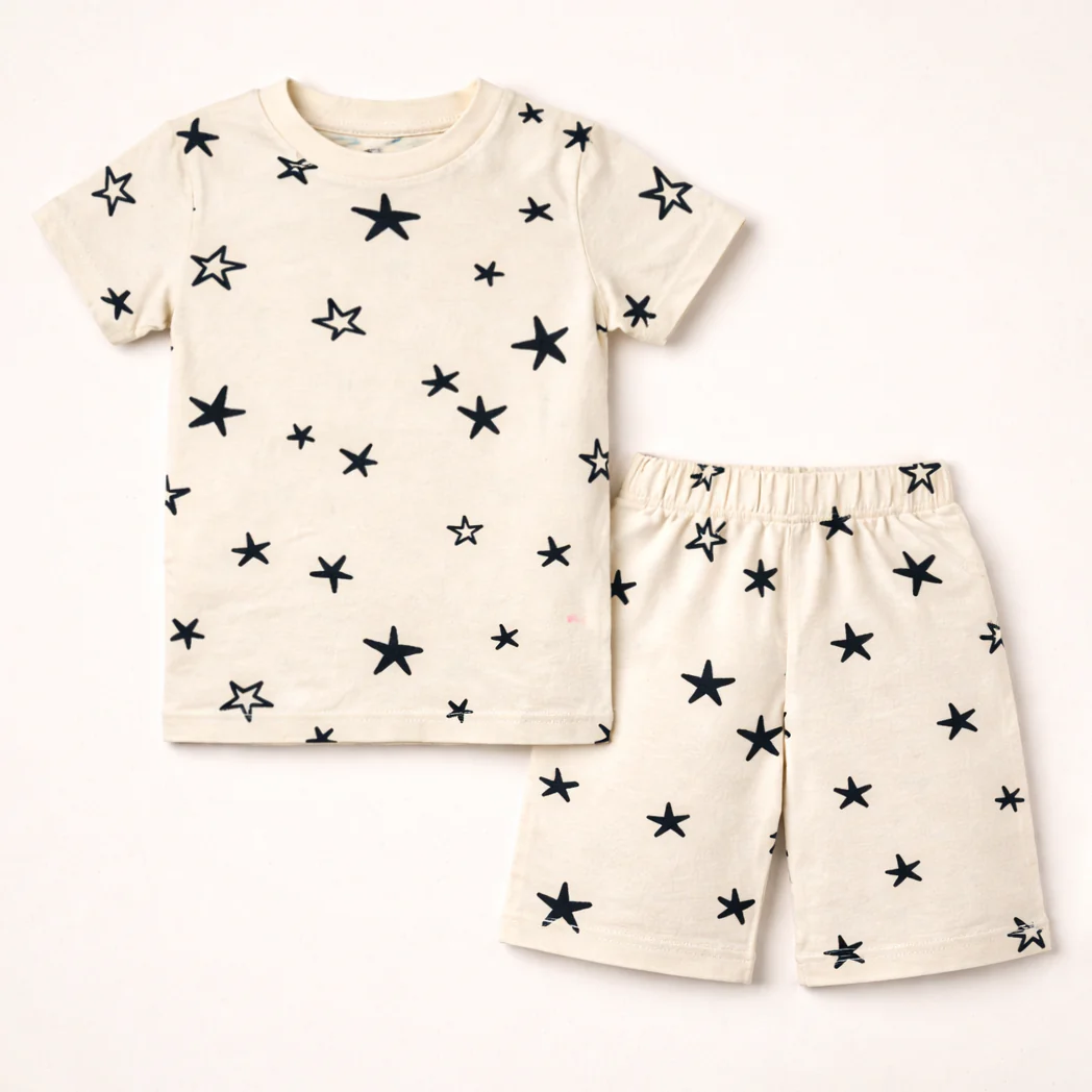 Kids T-Shirt & Short Set Stars Off White - Oolaa