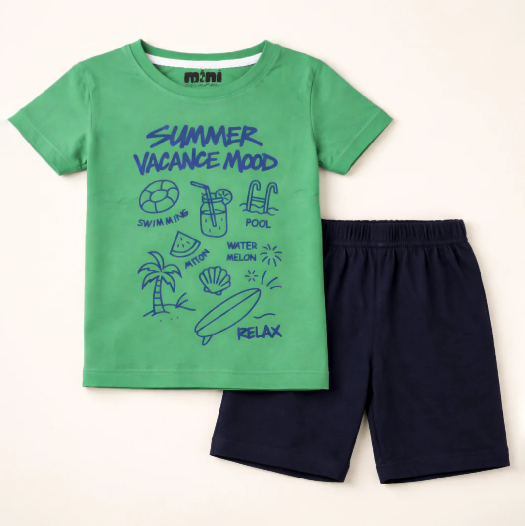 Kids T-Shirt & Short Set Summer Mood Green - Mini Charm