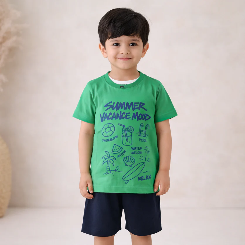 Kids T-Shirt & Short Set Summer Mood Green - Mini Charm - Image 2