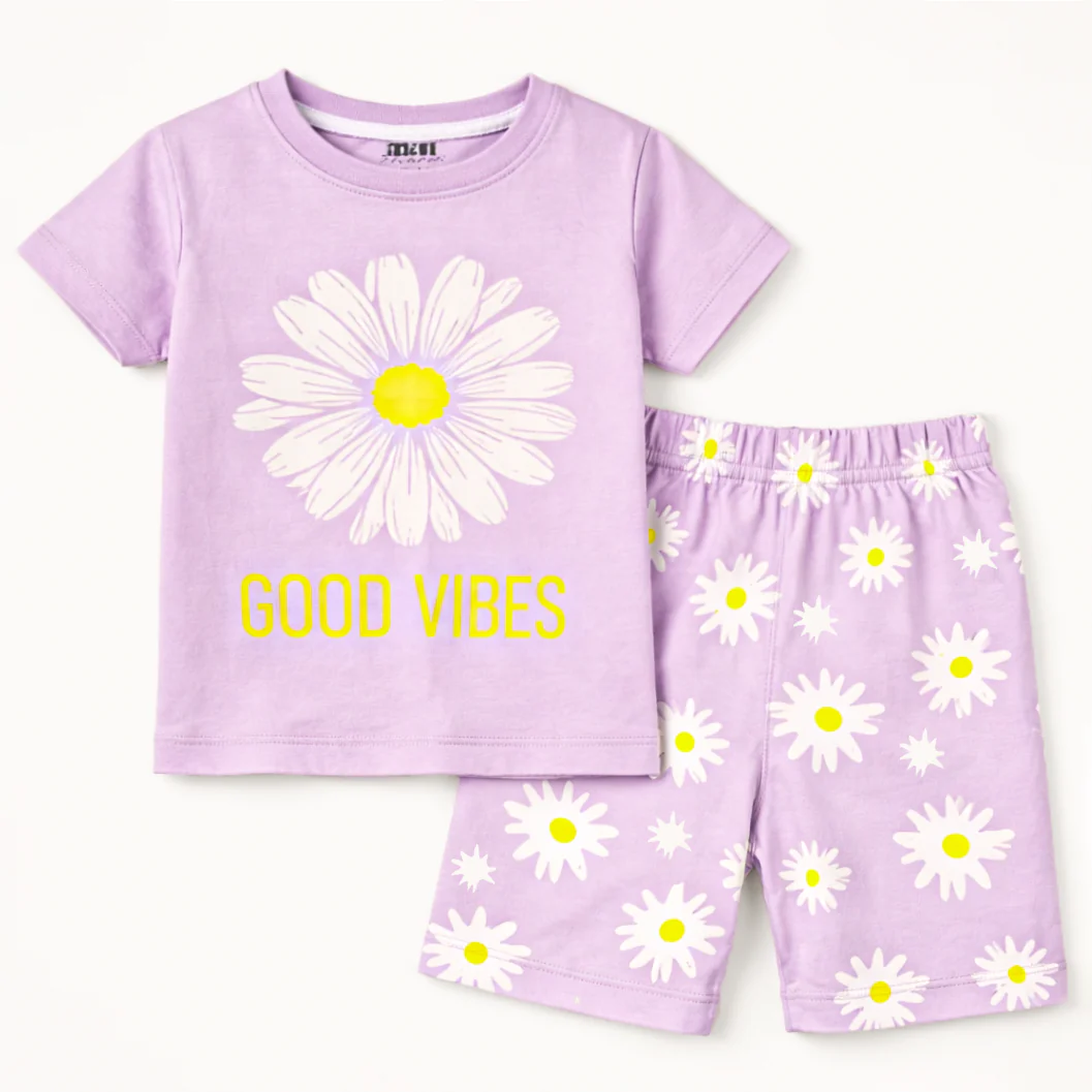 Kids T-Shirt & Short Set Sunflower Purple - Mini Charm