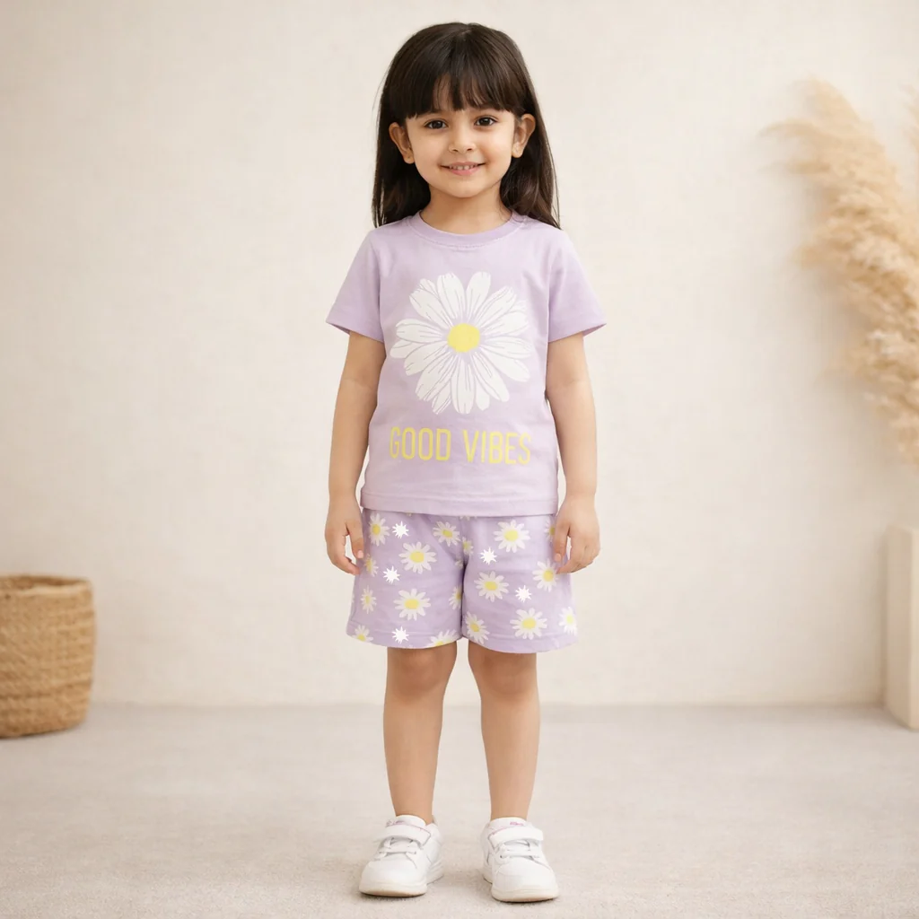 Kids T-Shirt & Short Set Sunflower Purple - Mini Charm - Image 2